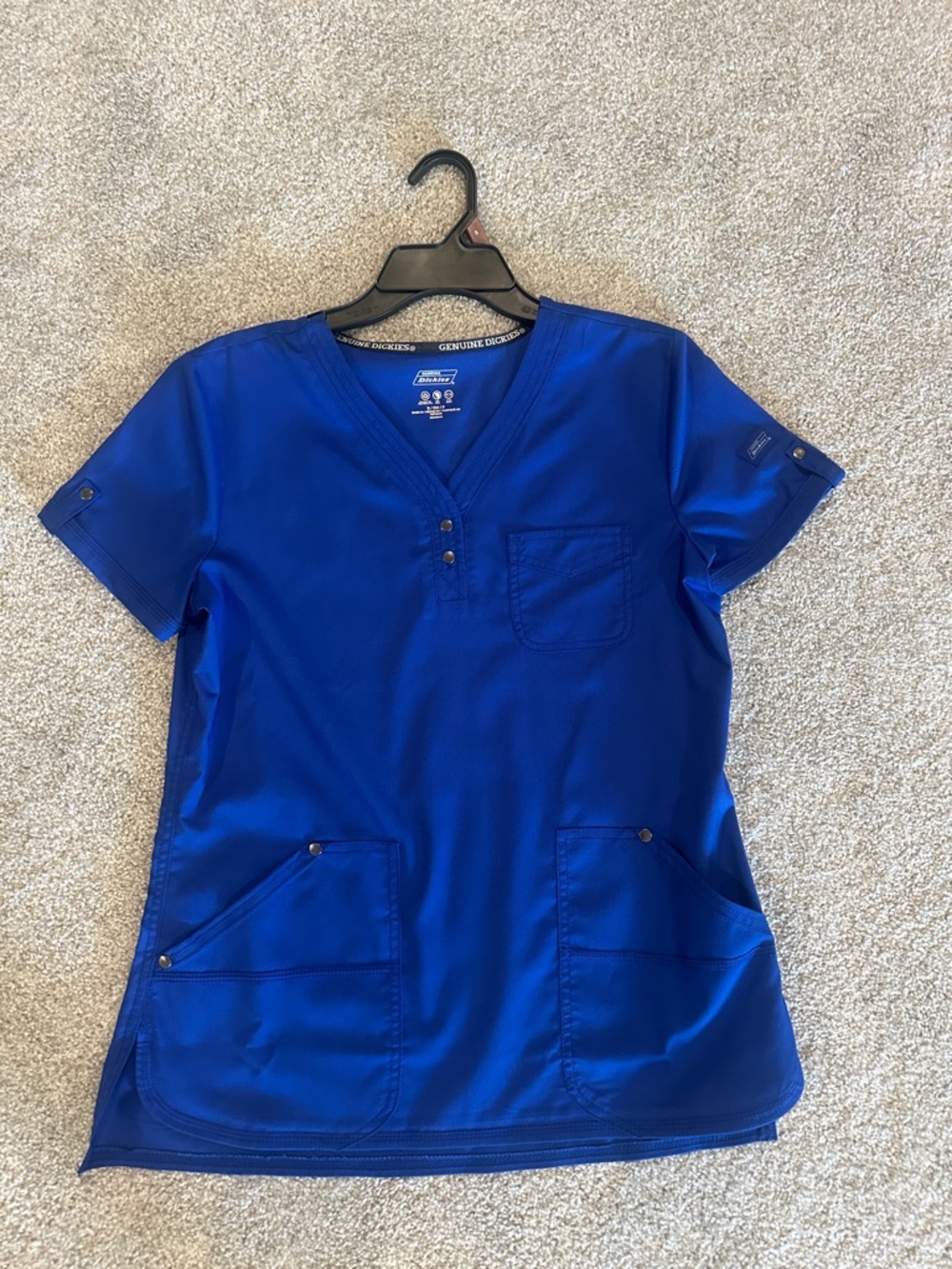 Dickies Royal Blue V-Neck Scrub Top with Snap Details